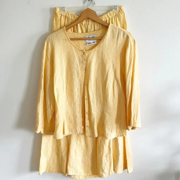 Flax 100% linen butter yellow top and maxi skirt set size large - Picture 1 of 9